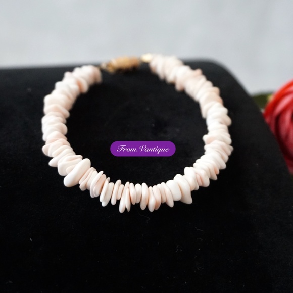 🎀 VINTAGE [Handmade] Pink Seashells Beaded Necklace Set ⛓️ + Bracelet 📿 - Picture 2 of 6